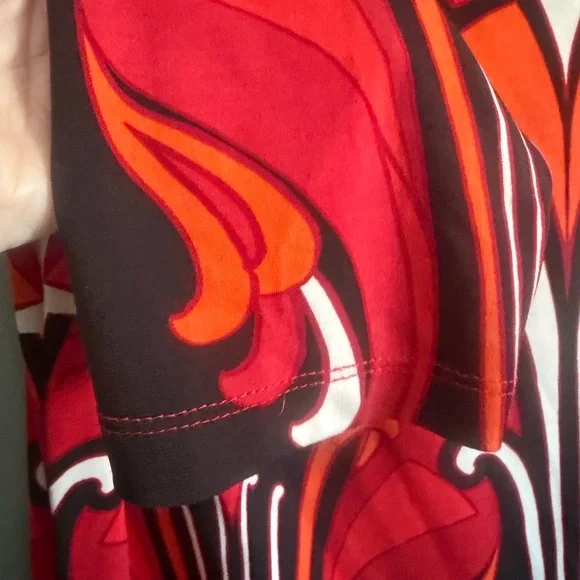 Chico's retro Red/Orange Patterned 3/4 sleeve Blouse ruched waist size 3 (XL) - Picture 5 of 8